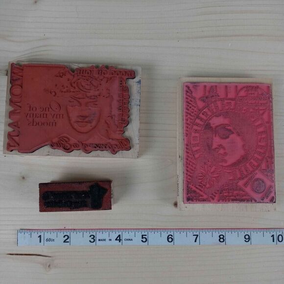 3 Wood Mounted Rubber Stamps Paris Passport Travel Lady Girl Power Paint Brush - Picture 2 of 3